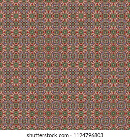 Background for printing brochure, poster, textile design, fabric, card. Vector seamless creative pattern with hand draw geometric composition in modern abstract style in blue, brown and pink colors.