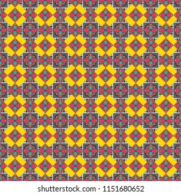 Background for printing brochure, poster, textile design, fabric, card. Vector seamless creative pattern with hand draw geometric composition in modern abstract style in gray, blue and yellow colors.