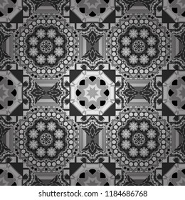 Background for printing brochure, poster, textile design, fabric, card. Vector seamless creative pattern with hand draw geometric composition in modern abstract style in white, gray and black colors.