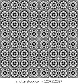 Background for printing brochure, poster, textile design, fabric, card. Vector seamless creative pattern with hand draw geometric composition in modern abstract style in black, white and gray colors.