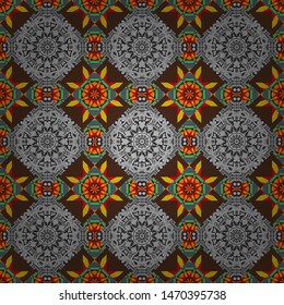 Background for printing brochure, poster, textile design, fabric, card. Vector seamless creative pattern with hand draw geometric composition in modern abstract style in orange, brown and gray colors.