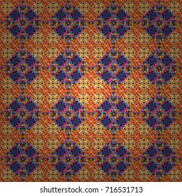 Background for printing brochure, poster, textile design, fabric, card. Vector seamless creative pattern with hand draw geometric composition in modern abstract style in yellow, brown and blue colors.