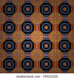 Background for printing brochure, poster, textile design, fabric, card. Vector seamless creative pattern with hand draw geometric composition in modern abstract style in blue, black and orange colors.