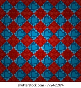 Background for printing brochure, poster, textile design, fabric, card. Vector seamless creative pattern with hand draw geometric composition in modern abstract style in white, red and blue colors.