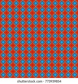 Background for printing brochure, poster, textile design, fabric, card. Vector seamless creative pattern with hand draw geometric composition in modern abstract style in orange, red and blue colors.