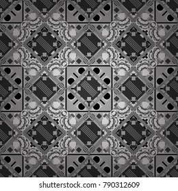 Background for printing brochure, poster, textile design, fabric, card. Vector seamless creative pattern with hand draw geometric composition in modern abstract style in gray, black and white colors.