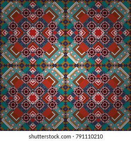 Background for printing brochure, poster, textile design, fabric, card. Vector seamless creative pattern with hand draw geometric composition in modern abstract style in white, magenta and blue colors