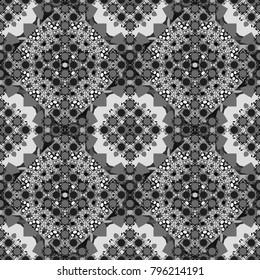 Background for printing brochure, poster, textile design, fabric, card. Vector seamless creative pattern with hand draw geometric composition in modern abstract style in black, white and gray colors.