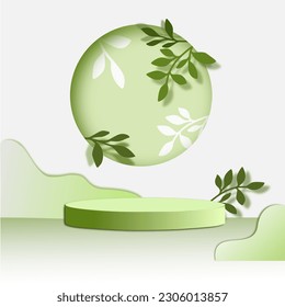 background product showing a podium scene with  leaf  platforms. Product background vector  with podium.Stand to display cosmetic products.Stage table on green blue podium