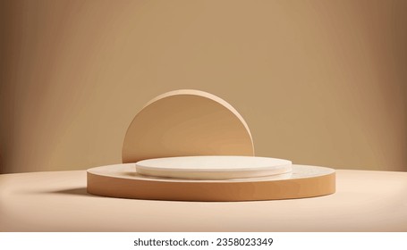 los productos de fondo muestran podium con plataforma. fondo con podio. se presenta producto cosmético en el podio. Muestra de escenario en el estudio de fondo de color beige de la pantalla peatonal, ilustración de vector