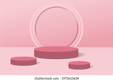 background products minimalist with pink matte podium for presentation. 3d rendered illustration with geometric shapes. mock up minimal design with empty space. 