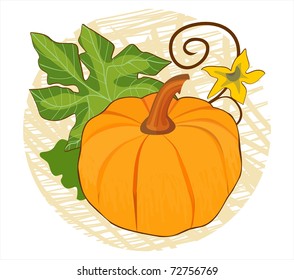 background with pumpkin, leaves and flowers