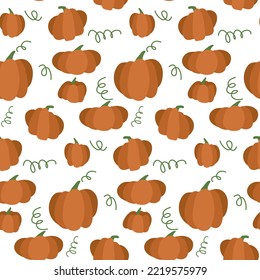 Hintergrund mit Kürbis auf weißem Hintergrund. Nahtlose Muster im Thema Herbst und Halloween. Geeignet für den Druck auf Textilien und Papier. Festliche Geschenkverpackung, Banner.