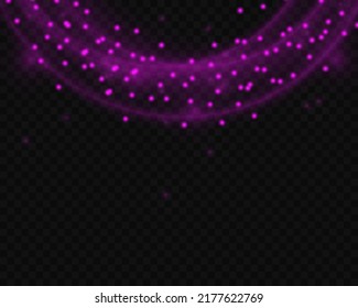 Background of purple dust particles with light on transparent background