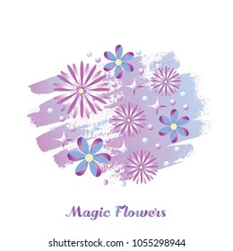 Background of purple fantasy flowers. Vector illustration.Tamplate for greeting card, poster, print. As banner for flower's shop, festival.