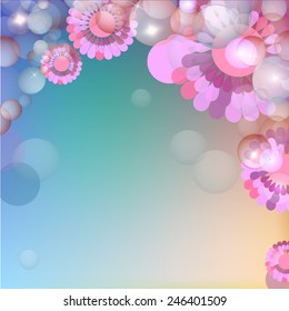 Background with purple flowers and bubbles