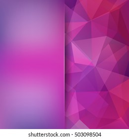 Background of purple geometric shapes. Blur background with glass. Pink mosaic pattern. Vector EPS 10.  Vector illustration