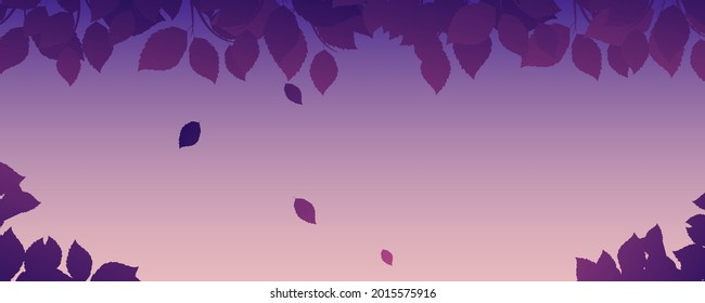 fondo con hojas moradas. Fondo vectorial.Hojas moradas en el cielo de la noche