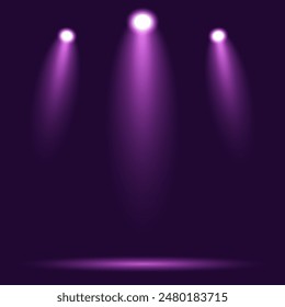 Background with purple light from three lamps. Illuminated stage.