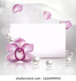 background with purple orchid and pearls