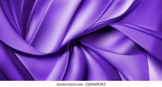 Background of purple pieces of fabric, leather or silk ribbons. Cloth with folds.