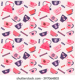 background with purple, pink and red tea cups