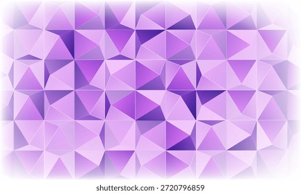 Background of the purple triangles on a white background. Empty space. Isometric style.