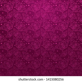 background, purple wallpaper, pattern with butterflies, vector image