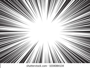 Background of radial lines for comic books. Manga speed frame, superhero action, explosion background. Black and white vector illustration