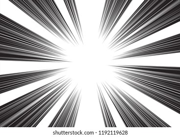 Background of radial lines for comic books. Manga speed frame, superhero action, explosion background. Black and white vector illustration