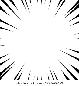 Background of radial lines for comic books. Manga speed frame, superhero action, explosion background. Black and white vector illustration