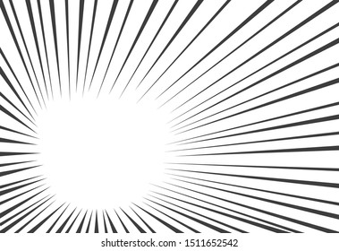 Background of radial lines for comic books. Manga speed frame, superhero action, explosion background. Black and white vector illustration