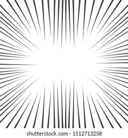 Background of radial lines for comic books. Manga speed frame, superhero action, explosion background. Black and white vector illustration