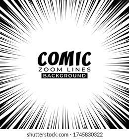 Hintergrund der Radiallinien für Comicbücher. Komischer Zoom, Geschwindigkeit, radialer Hintergrund. Vektor und Illustration.
