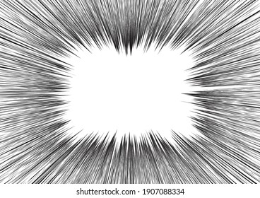 Background of Radial Lines for Comic Books. Manga Speed Frame, Superhero Action, Explosion Background. Black and White Vector Illustration
