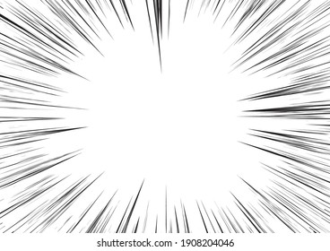 Background Of Radial Lines For Comic Books. Manga Speed Frame, Superhero Action, Explosion Background. Black And White Vector Illustration