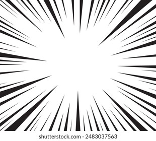 Fondo de líneas radiales para cómics. Marco de velocidad del manga, acción del superhéroe, fondo de la explosión. Ilustración vectorial en blanco y negro