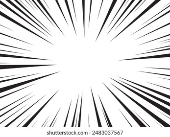 Fondo de líneas radiales para cómics. Marco de velocidad del manga, acción del superhéroe, fondo de la explosión. Ilustración vectorial en blanco y negro
