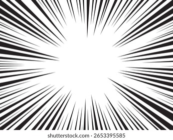 Hintergrund von Radiallinien für Comicbücher. Manga-Speed-Frame, Superhelden-Action, Explosion Hintergrund. Schwarz-Weiß-Vektorgrafik