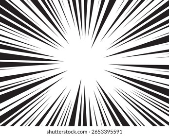 Hintergrund von Radiallinien für Comicbücher. Manga-Speed-Frame, Superhelden-Action, Explosion Hintergrund. Schwarz-Weiß-Vektorgrafik