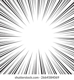 Background of radial lines for comic books. Manga speed frame, superhero action, explosion background. Black and white vector illustration.