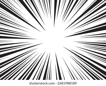 Fondo de líneas radiales para cómics. Manga marco de velocidad, acción de superhéroes, fondo de explosión. Ilustración vectorial en blanco y negro