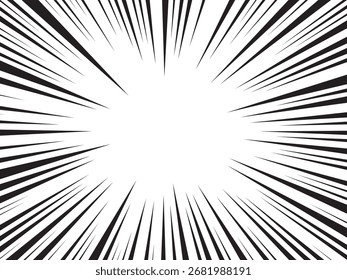 Background of radial lines for comic books. Manga speed frame, superhero action, explosion background. Black and white vector illustration