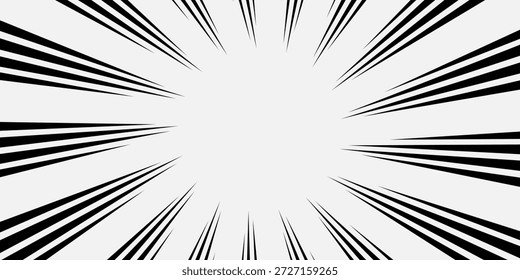 Hintergrund von Radiallinien für Comicbücher. Manga-Speed-Frame, Superhelden-Action, Explosion Hintergrund. Schwarz-Weiß-Vektorgrafik

