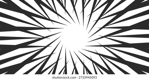 Background of radial lines for comic books. Manga speed frame, superhero action, explosion background. Black and white vector illustration

