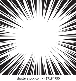 Background of radial lines for comic books. Manga speed frame, superhero action, explosion background. Black and white vector illustration