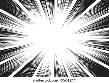 Background of radial lines for comic books. Manga speed frame, superhero action, explosion background. Black and white vector illustration