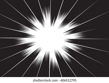 Background of radial lines for comic books. Manga speed frame, superhero action, explosion background. Black and white vector illustration