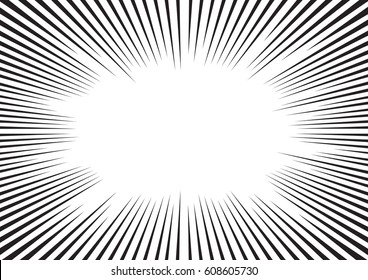 Background of radial lines for comic books. Manga speed frame, superhero action, explosion background. Black and white vector illustration