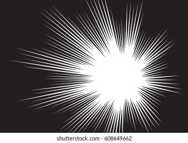 Background of radial lines for comic books. Manga speed frame, superhero action, explosion background. Black and white vector illustration